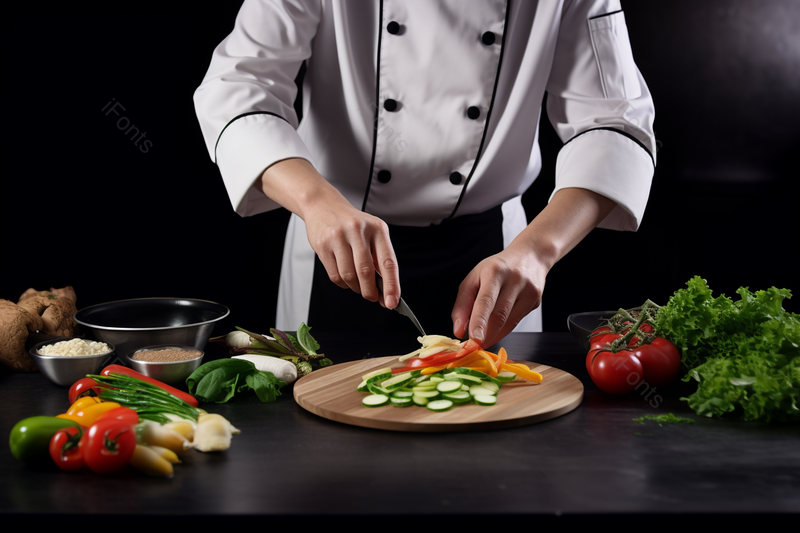 酒店大厨处理食材的厨师形象特写摄影图,高清,摄影图,摄影图片,图片大全,摄影图免费下载